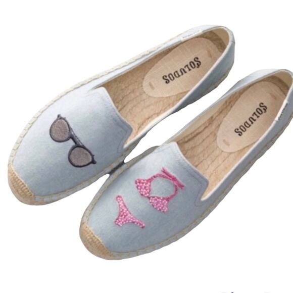 Soludos Eco-friendly Tencel Chambray Sunglasses & Bikini Espadrille Slide Ons 7 - Picture 1 of 9